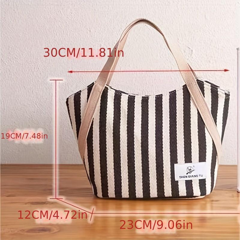 Striped Pattern Canvas Tote Bag Lightweight Satchel Casual Commuter Bag