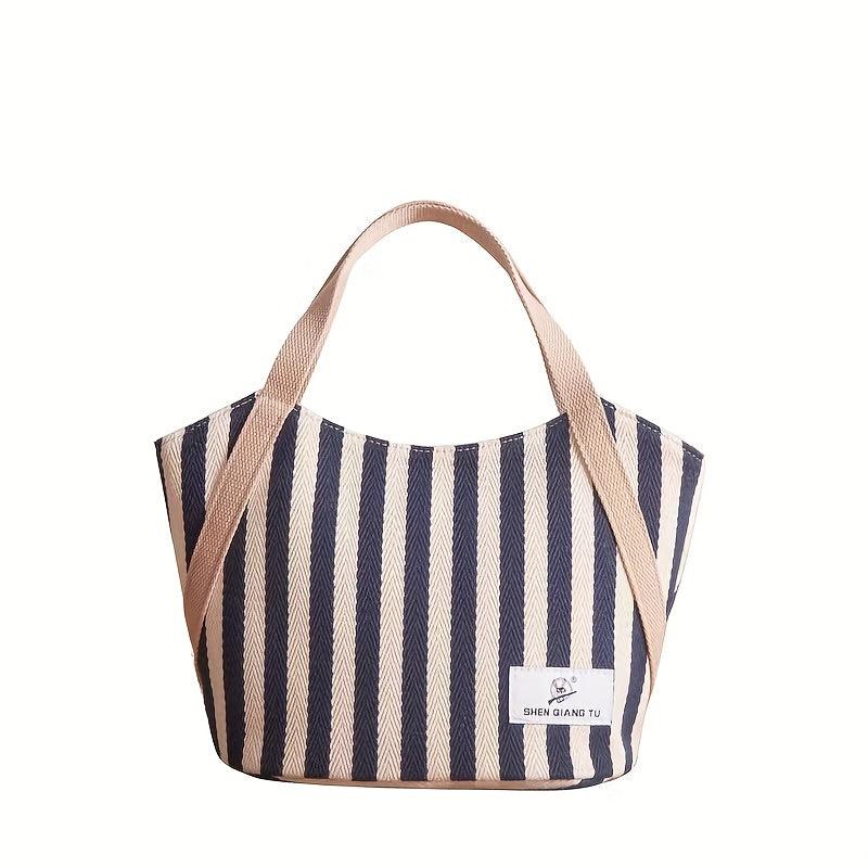 Striped Pattern Canvas Tote Bag Lightweight Satchel Casual Commuter Bag