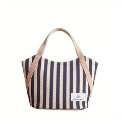 Striped Pattern Canvas Tote Bag Lightweight Satchel Casual Commuter Bag