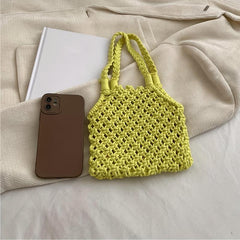 Braided Beach Handbag Straw Tote Bag Women's Seaside Vacation Crochet Bag