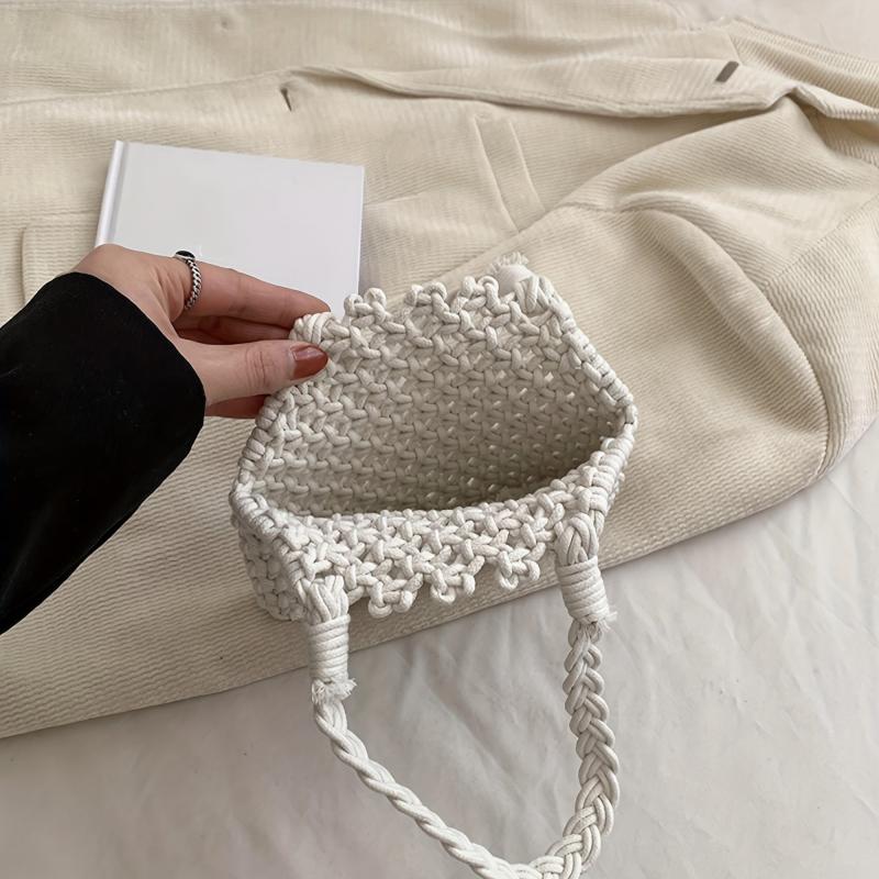 Braided Beach Handbag Straw Tote Bag Women's Seaside Vacation Crochet Bag