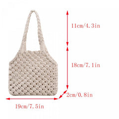 Braided Beach Handbag Straw Tote Bag Women's Seaside Vacation Crochet Bag