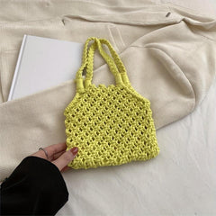 Braided Beach Handbag Straw Tote Bag Women's Seaside Vacation Crochet Bag