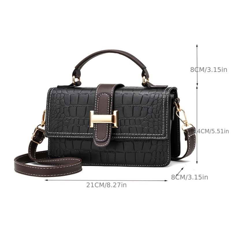 Crocodile Pattern Crossbody Satchel Bag PU Leather Textured Bag