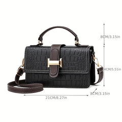Crocodile Pattern Crossbody Satchel Bag PU Leather Textured Bag