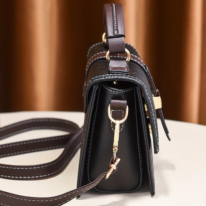 Crocodile Pattern Crossbody Satchel Bag PU Leather Textured Bag