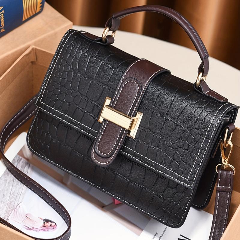 Crocodile Pattern Crossbody Satchel Bag PU Leather Textured Bag