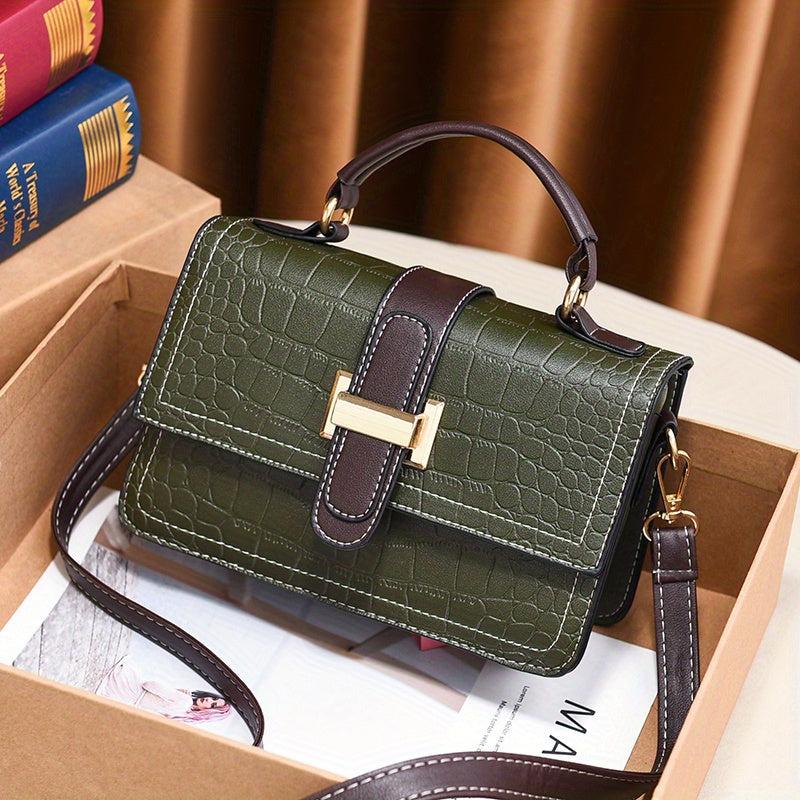 Crocodile Pattern Crossbody Satchel Bag PU Leather Textured Bag