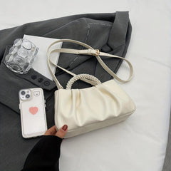 Pleated Cloud Pearl Handle Crossbody Bag PU Leather Textured Bag