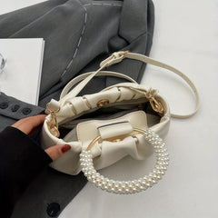 Pleated Cloud Pearl Handle Crossbody Bag PU Leather Textured Bag