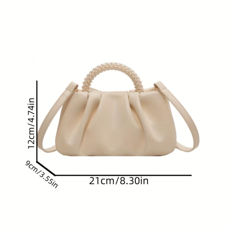 Pleated Cloud Pearl Handle Crossbody Bag PU Leather Textured Bag