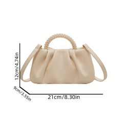 Pleated Cloud Pearl Handle Crossbody Bag PU Leather Textured Bag