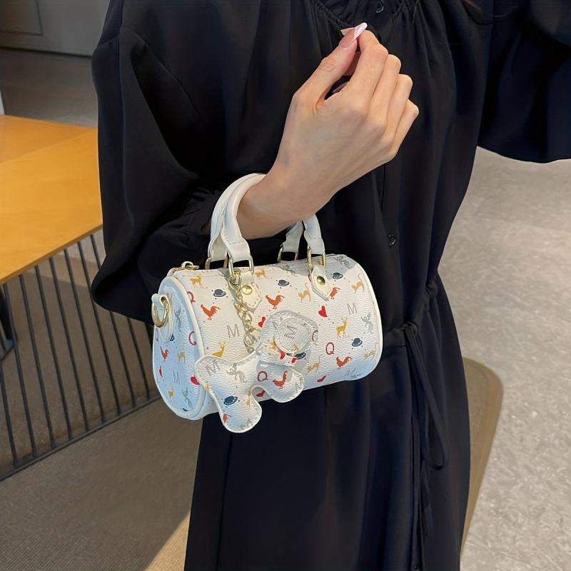 Mini Pendant Crossbody Barrel Handbag PU Leather Textured Cylinder Bag Purse