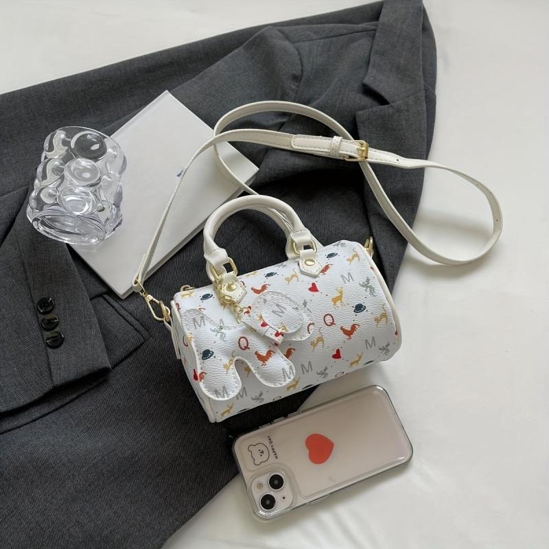 Mini Pendant Crossbody Barrel Handbag PU Leather Textured Cylinder Bag Purse