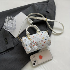 Mini Pendant Crossbody Barrel Handbag PU Leather Textured Cylinder Bag Purse