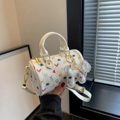 Mini Pendant Crossbody Barrel Handbag PU Leather Textured Cylinder Bag Purse