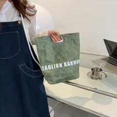 Letter Print Vintage Style Handbag Lightweight Portable Double Handle Handbag