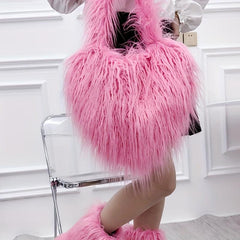 Y2K Love Heart Faux Fur Crossbody Bag