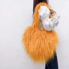 Y2K Love Heart Faux Fur Crossbody Bag