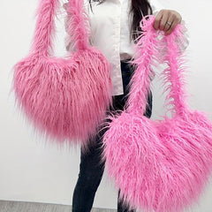 Y2K Love Heart Faux Fur Crossbody Bag