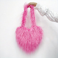 Y2K Love Heart Faux Fur Crossbody Bag