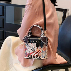 Mini Bear Scarf Handle Crossbody Bucket Bag PU Leather Purse
