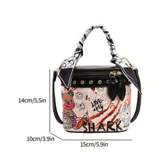 Mini Bear Scarf Handle Crossbody Bucket Bag PU Leather Purse