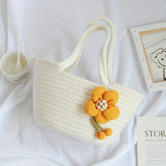 Flower Decor Woven Handbags Small Beach Bag