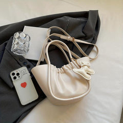 Pleated Crossbody Bag PU Leather Pendant Bag Purse