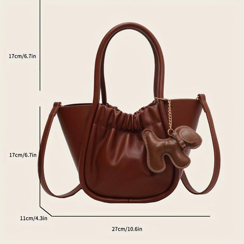 Pleated Crossbody Bag PU Leather Pendant Bag Purse