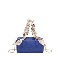 Litchi Pattern Boston Bag Women's Scarf Decor Handbag Chain Crossbody Bag