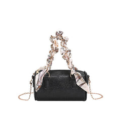 Litchi Pattern Boston Bag Women's Scarf Decor Handbag Chain Crossbody Bag