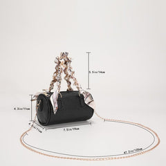 Litchi Pattern Boston Bag Women's Scarf Decor Handbag Chain Crossbody Bag