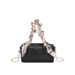 Litchi Pattern Boston Bag Women's Scarf Decor Handbag Chain Crossbody Bag