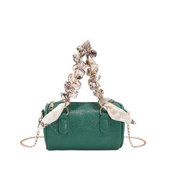Litchi Pattern Boston Bag Women's Scarf Decor Handbag Chain Crossbody Bag