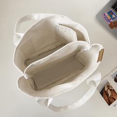 Mini Canvas Bucket Handbag Solid Satchel Bag With Pocket Patch