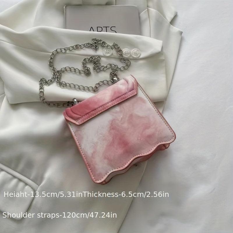 Tie Dye Crossbody Bag Embossed Chain Shoulder Purse Vintage Square