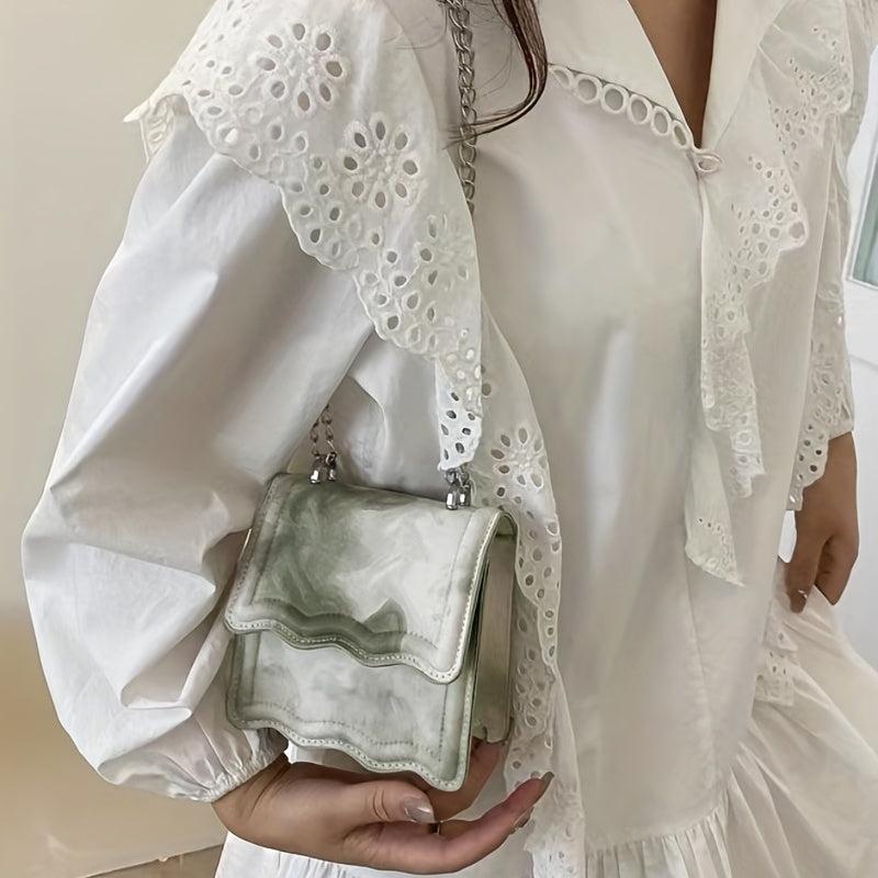 Tie Dye Crossbody Bag Embossed Chain Shoulder Purse Vintage Square