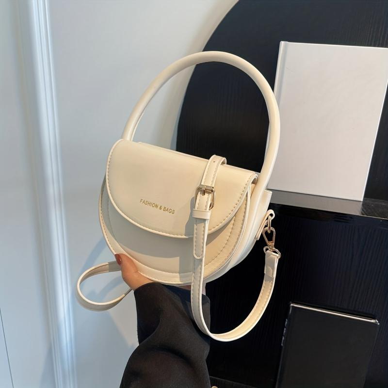 Mini Top Handle Crossbody Crescent Bag PU Leather Textured Bag Purse