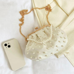 Faux Pearl Handle Crossbody Bag with Chain Strap
