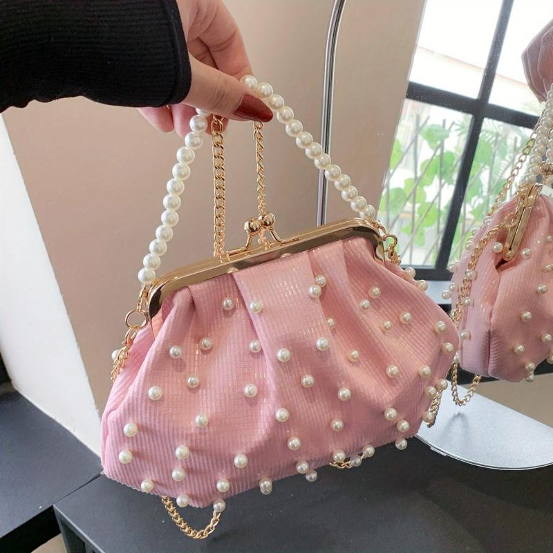 Faux Pearl Handle Crossbody Bag with Chain Strap