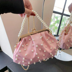 Faux Pearl Handle Crossbody Bag with Chain Strap