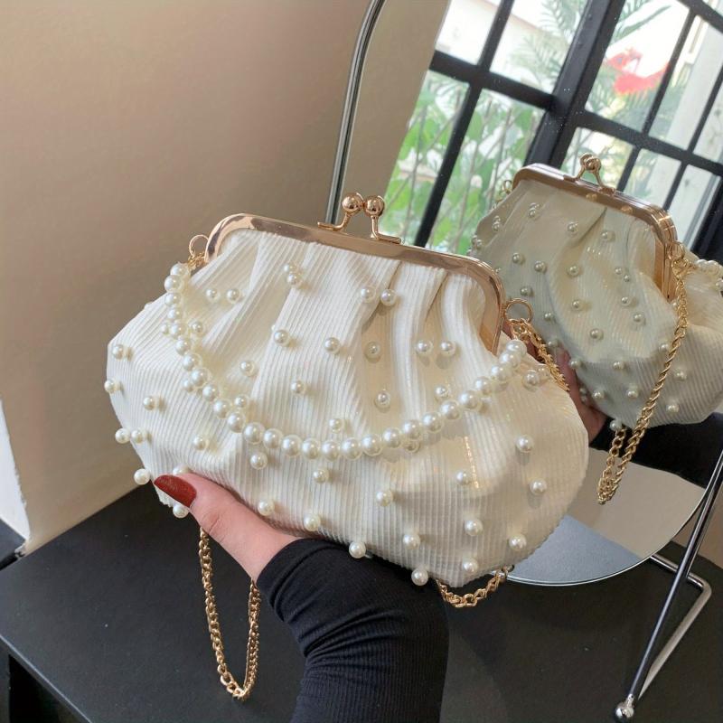 Faux Pearl Handle Crossbody Bag with Chain Strap