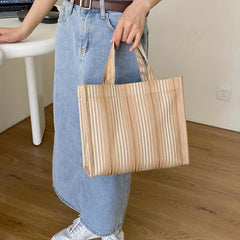 Stripe Canvas Tote Bag Women's Stylish Shopper Bag