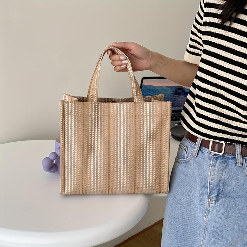 Stripe Canvas Tote Bag Women's Stylish Shopper Bag