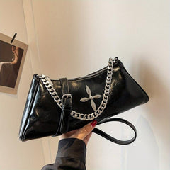Metal Chain Underarm Bag PU Leather Large Capacity Versatile Bag