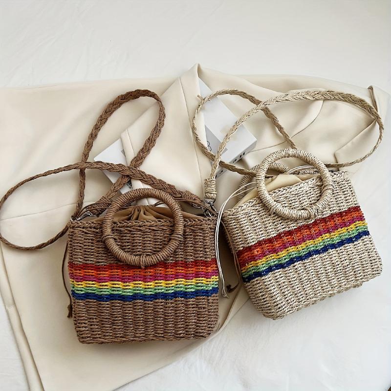 Large Capacity Straw Woven Shoulder Bag Crossbody Handbag