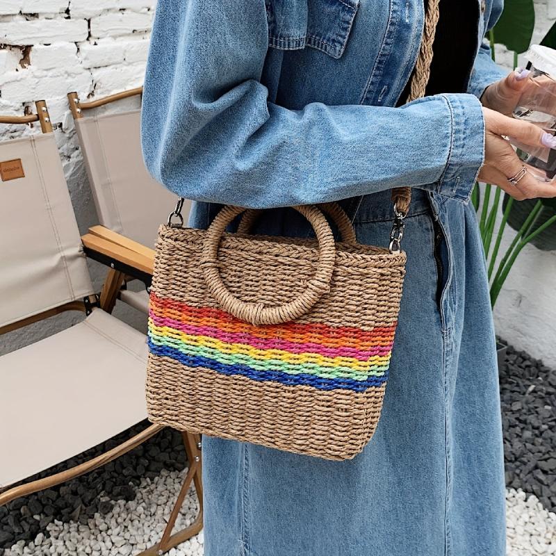 Large Capacity Straw Woven Shoulder Bag Crossbody Handbag