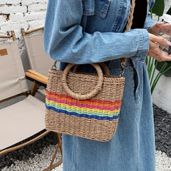 Large Capacity Straw Woven Shoulder Bag Crossbody Handbag