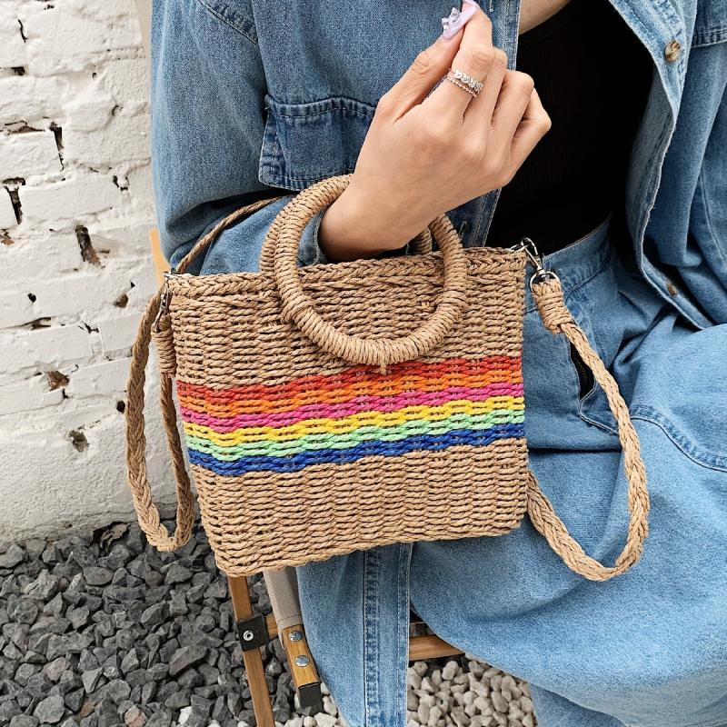 Large Capacity Straw Woven Shoulder Bag Crossbody Handbag